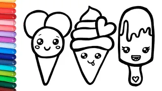 Ice cream Drawing, Painting And Coloring For Kids And Toddlers// How To Draw Ice Cream Easy