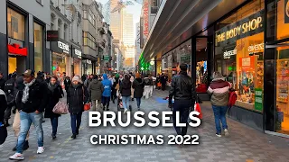 🇧🇪 Brussels, Belgium - Crowded streets before Christmas 2022    [4K]