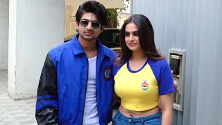 Abhishek Kumar And Ayesha Khan Arrive To Promote Their Song Khaali Botal At T-Series Office