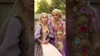 “Us? Princesses?? 🫢💜” Barbie and Disney Rapunzel cosplay feat  @halcybella 🌸✨480p