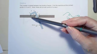 Statics 2d rigid body equilibrium example with crowbar between two blocks of wood