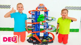 Vlad und Niki geben vor, Ultimate Garage Hot Wheels City zu spielen