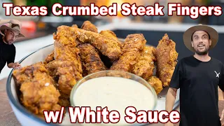 Texas Crumbed Steak Fingers with White Sauce