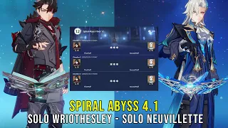 Solo C0 Wriothesley and Solo C0 Neuvillette - Genshin Impact Abyss 4.1 - Floor 12 9 Stars