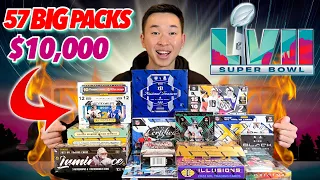 INSANE 57-PACK OPENING FOR SUPER BOWL LVII ($10,000)! THE ANNUAL SB MEGA BREAK (CRAZY GOOD)! 😱🔥