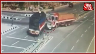 Caught On Camera: Car Crushed Between 2 Trucks, 5 Dies