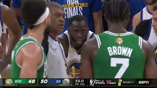 Draymond Green hits Jaylen Brown with the natural falling motion and Jaylen doesn't appreciate that