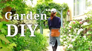 [Garden DIY] How to make a simple louver door | Stone pavement made from flat boards | Rose care