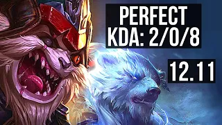 KLED vs VOLI (TOP) | 5.0M mastery, 2/0/8, 2300+ games | KR Diamond | 12.11