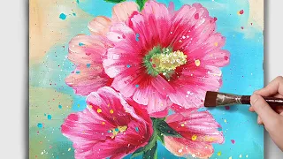 How to paint Hollyhock / Acrylic painting for beginner/ Easy flowers /아크릴화  / asmr #75