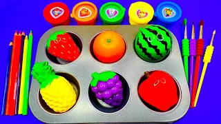 Satisfying Video | How to Make BIG Fruit Slimes Mixing PlayDoh Paint & Rainbow Candy Cutting ASMR