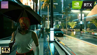 Cyberpunk 2077 Rain Ambience (Patch 1.52) - Walking in Charter Hill [ Relaxing Walk - 4K Ultra ]