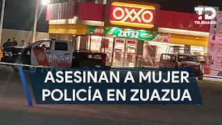 Asesinan a mujer policía afuera de una tienda de conveniencia en Zuazua