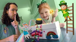 A for Adley LEPRECHAUN TRAP!!  St Patrick's Day family craft diy with Gold Slime & Rainbow Slide 🌈