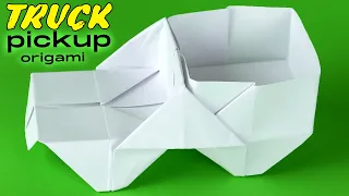 Paper TRUCK PICKUP origami car [Easy DIY]. How to make paper truck from A4 without glue.Off-road SUV