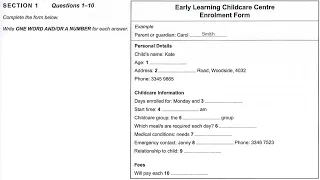 Early learning childcare centre enrolment form IELTS listening 2019 | Theatre studies course BC IDP