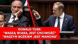 "Jak nisko upadliście?". Tusk grzmiał w obronie Sienkiewicza