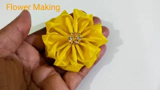 Super Easy Flower Making Trick/How to make an adorable fabric flower in just 2 minutes/Diy Flower