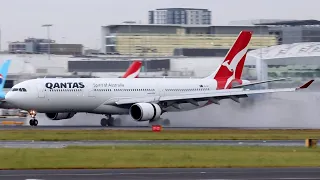 AMAZING RAINY Plane Spotting @ Sydney Airport - A380 A330 787 777 Takeoff Landing - SydSquad Live