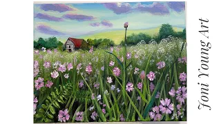 How To Paint “Field Of Flowers” acrylic painting tutorial