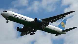 (4K) ABX Air Condor Uzbekistan Cargo Boeing 767 approaching, landing, take off Leipzig Halle Airport