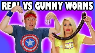 Real vs Gummy Challenge with Worms, Alligator and Giant Candy. Totally TV