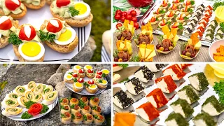 6 Delicious party appetizers. Best party snacks for you, tortilla, puff pastry and little boats