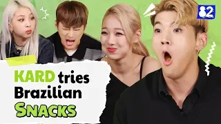 Kpop group tries Brazilian snacks | Snack Talk w/ KARD (카드)