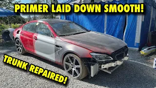 Rebuilding A 2018 BMW M6 From Copart! THE CAR IS FINALLY PRIMED!! (Part 10)