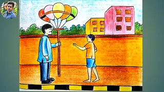 How to Draw a Balloon Seller Step by Step | Balloon Seller Drawing Easy