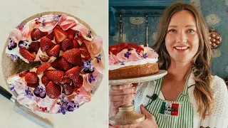 Sourdough Honey Cake | Strawberries, Flowers, & Italian Meringue | Sourdough Recipe