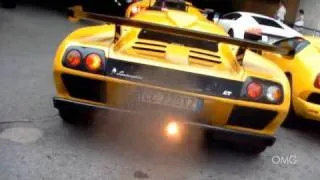 BLASTED by a Lamborghini Diablo GT, hard revving, shooting flames and accelerating!