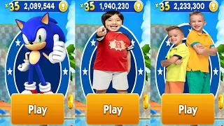 Tag with Ryan vs Sonic Dash vs Vlad & Niki Run All Characters Unlocked