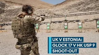 Pistol shooting contest in the desert between UK & Estonian troops