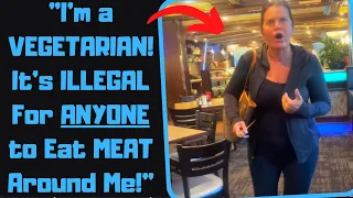 r/EntitledPeople - Psycho Karen Attacks Me For EATING MEAT at a BBQ Restaurant!