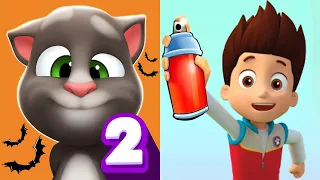 FUNNY VIDEO - My Talking Tom 2 Halloween vs PAW Patrol Ryder Subway Surf