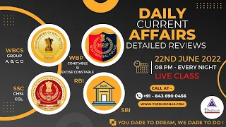 Daily Important Current Affairs Live Class of 22nd June for #wbcs #wbp #kpsi #cgl #chsl #bank #rail