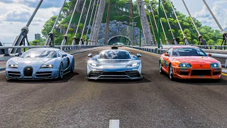 Fast & Furious Toyota Supra (1200 hp) vs F&F Bugatti Veyron SS vs Mercedes-AMG ONE (1063 hp) | FH5