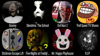 Granny, Slendrina The School, Evil Nun 2, Troll Quest TV Shows, Stickman Escape Lift, R.I.P ...