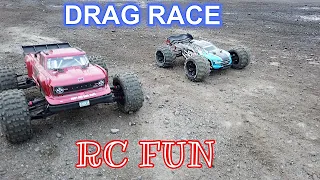 Arrma Kraton 6s vs Outcast 8s fun drag race