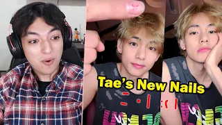 Taehyung shows off his nails - BTS V Weverse Live Reaction