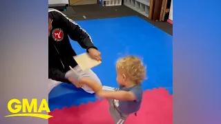 This dad is training his 'superbaby' to be a Taekwondo master l GMA