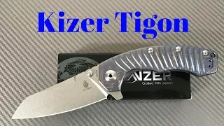 Kizer Tigon Ki4450Ti2 blue anodized titanium framelock flipper knife with S35VN blade steel