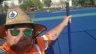 Let me show you how to resurface a tennis court