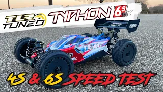 Arrma TLR Tuned Typhon 6S | Stock 4S and 6S Speed Run | 65+MPH!!