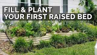 How to Fill, Fertilize, Plant, AND Mulch a Raised Bed from START to FINISH