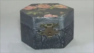 DIY decoupage on small wooden hexagon box/Ντεκουπάζ σε μικρό ξύλινο εξάγωνο κουτί