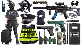 Unboxing special police weapon toy gun set, M416 rifle, AK47, tactical helmet, Glock pistol, bomb