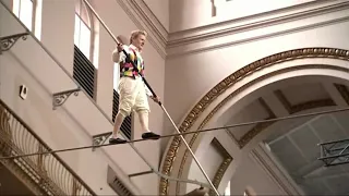French high wire artist Philippe Petit performs at the National Building Museum in DC