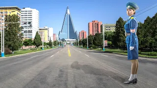 North Korea, City cycling in Pyongyang